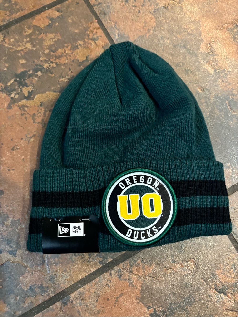 New Era Green and Black Oregon Ducks Beanie with Yellow Patch